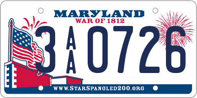 MD license plate 3AA0726