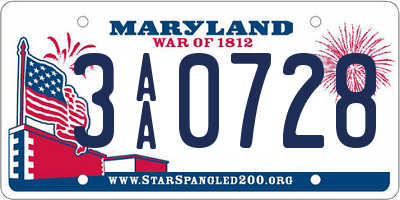 MD license plate 3AA0728