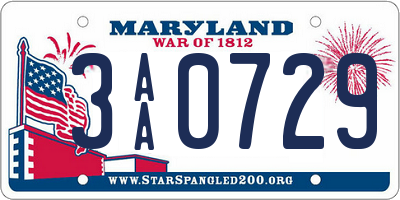 MD license plate 3AA0729