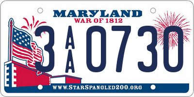 MD license plate 3AA0730