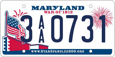 MD license plate 3AA0731