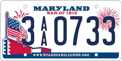 MD license plate 3AA0733