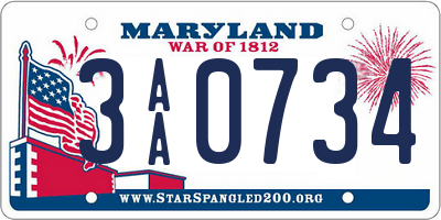 MD license plate 3AA0734