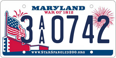 MD license plate 3AA0742