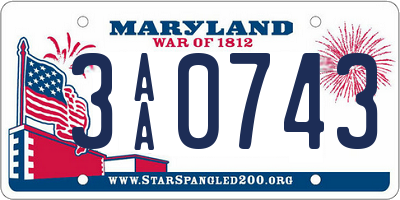 MD license plate 3AA0743