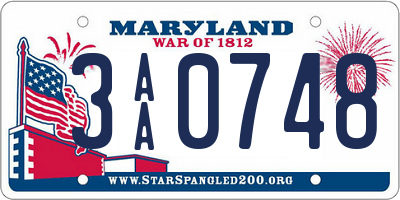 MD license plate 3AA0748