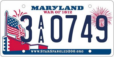 MD license plate 3AA0749