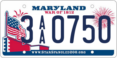 MD license plate 3AA0750