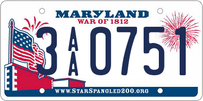 MD license plate 3AA0751