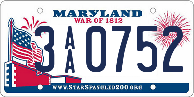 MD license plate 3AA0752