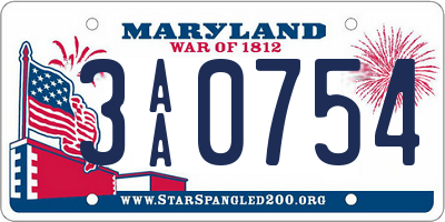 MD license plate 3AA0754