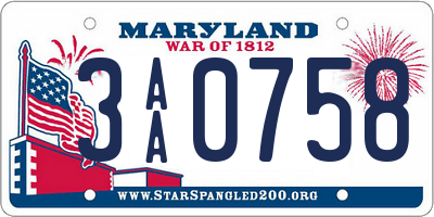 MD license plate 3AA0758