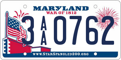 MD license plate 3AA0762