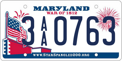 MD license plate 3AA0763