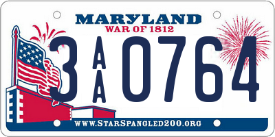 MD license plate 3AA0764