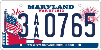 MD license plate 3AA0765