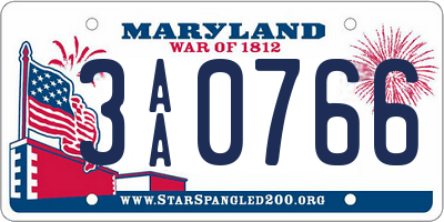 MD license plate 3AA0766