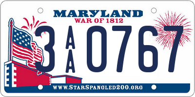 MD license plate 3AA0767