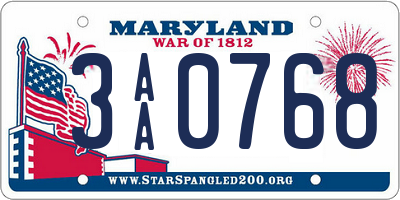 MD license plate 3AA0768