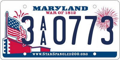 MD license plate 3AA0773