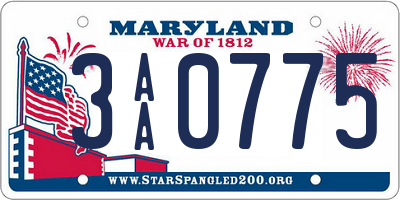 MD license plate 3AA0775