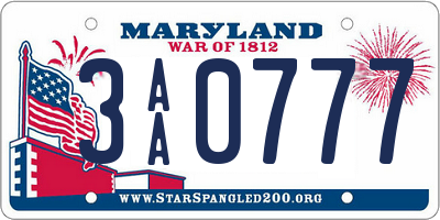 MD license plate 3AA0777