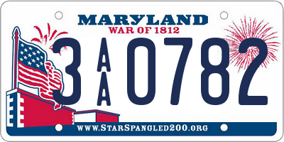 MD license plate 3AA0782