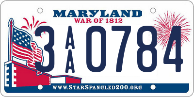 MD license plate 3AA0784