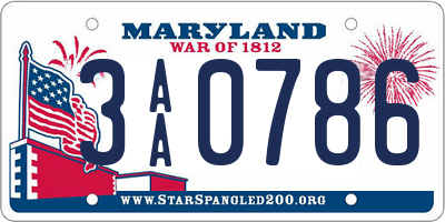 MD license plate 3AA0786