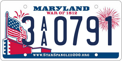 MD license plate 3AA0791