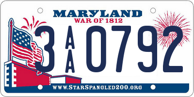 MD license plate 3AA0792