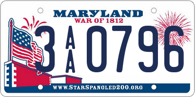 MD license plate 3AA0796