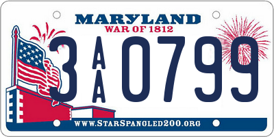 MD license plate 3AA0799