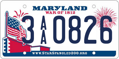 MD license plate 3AA0826