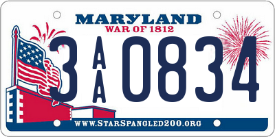 MD license plate 3AA0834