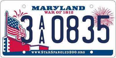 MD license plate 3AA0835