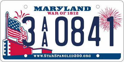 MD license plate 3AA0841