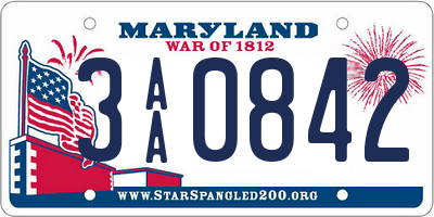 MD license plate 3AA0842