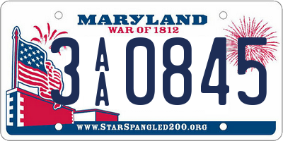 MD license plate 3AA0845