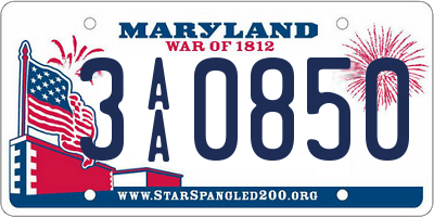 MD license plate 3AA0850