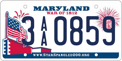 MD license plate 3AA0859