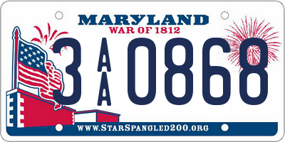 MD license plate 3AA0868