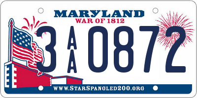 MD license plate 3AA0872