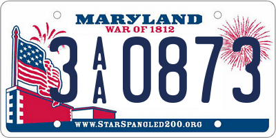 MD license plate 3AA0873