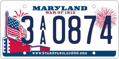 MD license plate 3AA0874