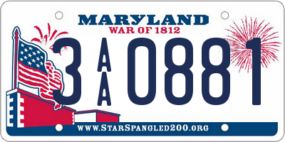 MD license plate 3AA0881