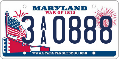 MD license plate 3AA0888