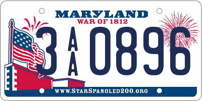 MD license plate 3AA0896