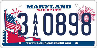 MD license plate 3AA0898