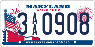 MD license plate 3AA0908